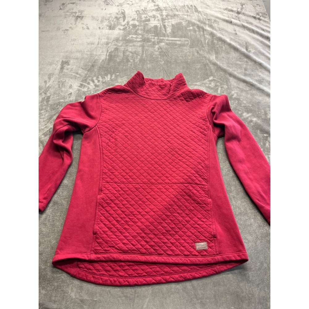 LL Bean Quilted Mock Neck Sweatshirt Red Pullover Kangaroo Pocket Womens Medium